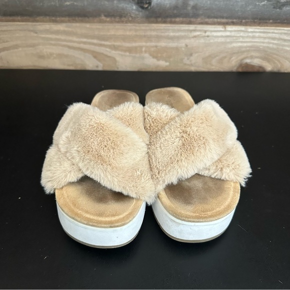 UGG Kookaburra Roubie Fuzz Slip On Tan Fur Straps Platform Sandals Women’s 8 - Picture 6 of 11